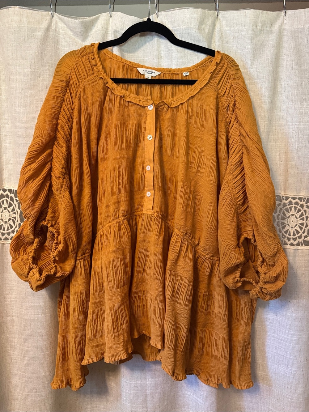 Max Studio London Ochre Button-Front Peasant Tunic
